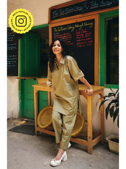 SPACE - Cotton Brown Collar & Pockets Co-Ord Set