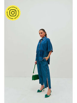 SPACE - Dolla Blue Natural Cotton Pocketed Mid Length Co-Ord Set