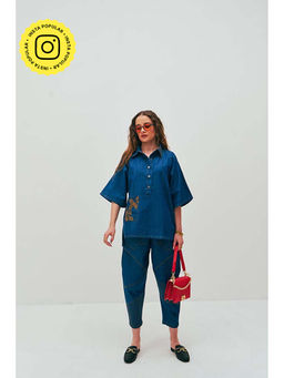 SPACE - Ikigai Two Piece Blue Mid Length Top And Elastic Tapered Pant