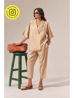SPACE - Makkhan Women Beige Natural Cotton Poplin Co-Ord Set
