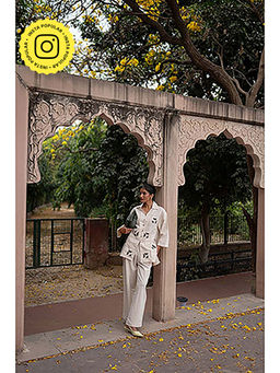 SPACE - Oversized Kala Cotton Beige Shirt with Elasticated Waist Pant