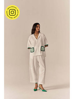 SPACE - Crochet Details White Top And Barrel Style Pant