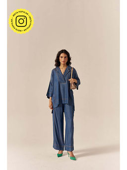 SPACE - Premium Ecovera Blue Kaftan Style Shirt And Relaxed Baggy Pant