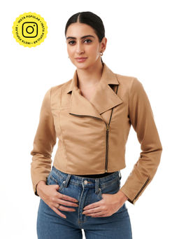 Style Island - Sipl1209 Beige Jessica Short Suede Jacket For Women