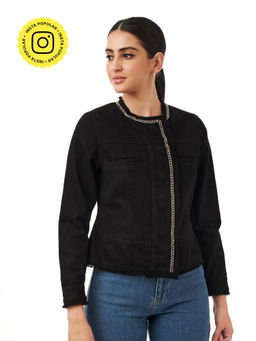 Style Island - Sipl1210 Black Elyna Black Denim Jacket For Women