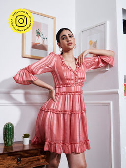 Style Island - Sipl1228 Polyester Rosé A Line Dress For Women