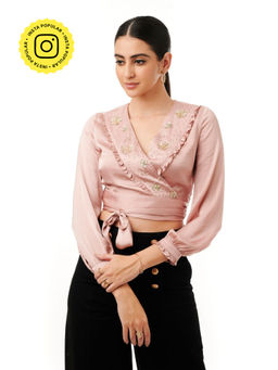 Style Island - SIPL1239 Pink Roseate Embellished Wrap Top for Women