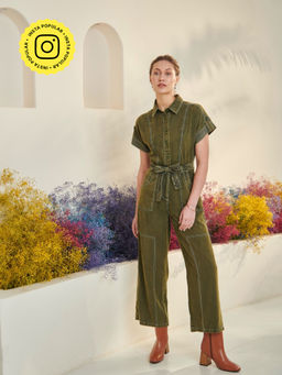 Style Island - Women's Olive Tencel Adele Olive Jumpsuit (Set of 2)