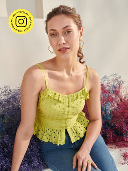 Style Island - Women's Green Cotton Sylvie Lime Strap Top