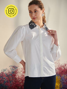 Style Island - Women's White Cotton Ava Poplin Shirt