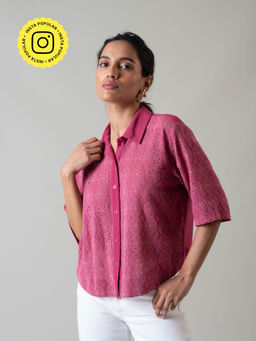 Style Island - Women's Pink Viscose Rayon Ava Schiffli Shirt