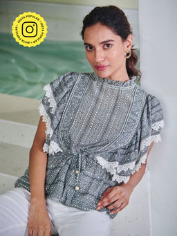Style Island - Women's Grey Modal Aria Printed Top