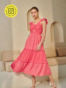 Style Island - Women's Cotton Fit And Flare Elle Hot Pink Maxi Dress
