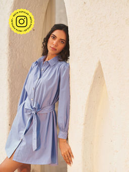 Style Island - Daphne Lilac Dress with a Tie Waist Belt - Purple