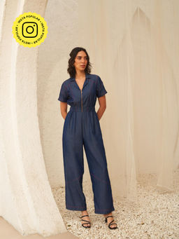 Style Island - Margot Solid Jumpsuit-Blue