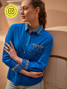 Style Island - Sophie Embroidered Shirt-Blue