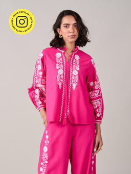 Style Island - Amelie Embroidered Top-Pink