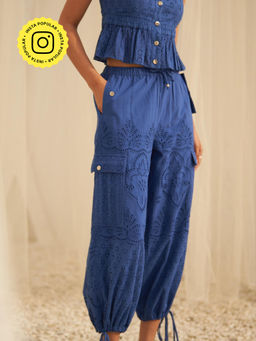 Style Island - Stella Embroidered Pant-Blue