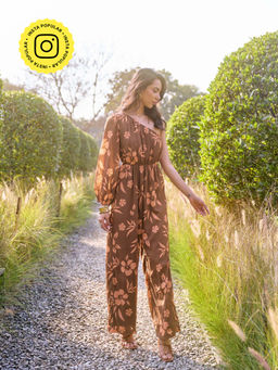 Style Island - Brown Floral Printed Harper Jumpsuit