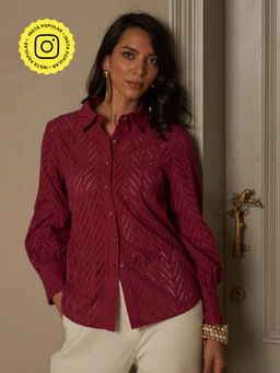 Style Island - Burgundy Georgia Schiffli Shirt