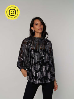 Style Island - Black Carina Lurex Top