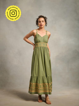 Style Island - Green Sara Applique Maxi Dress