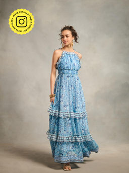 Style Island - Blue Laura Printed Maxi Dress