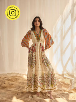 Style Island - Beige Lisa Printed Maxi Dress