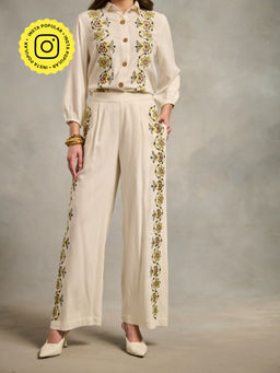 Style Island - White Embroidered Relaxed Pant