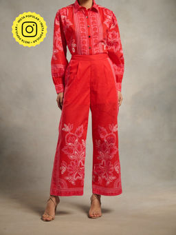 Style Island - Red Embroidered Relaxed Pant