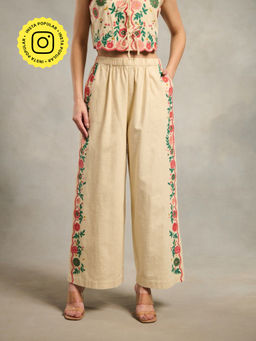 Style Island - Pink Embroidered Relaxed Pant