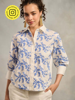 Style Island - White Faye Floral Embroidered Shirt