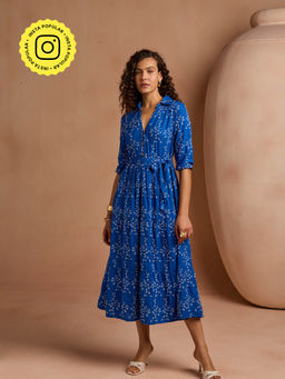 Style Island - Cynthia Schiffli Dress with Belt- Blue