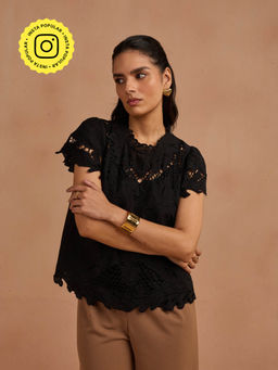 Style Island - Isabell Cut-Work Top - Black
