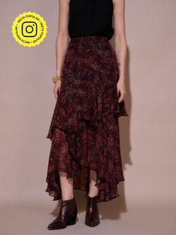 Style Island - Women Maroon Printed Maxi Skirt