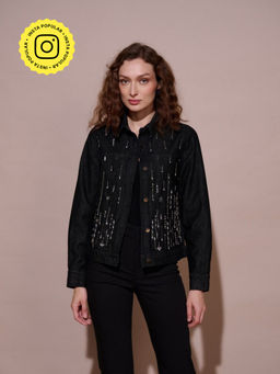 Style Island - Women Cindy Embellished Black Shacket