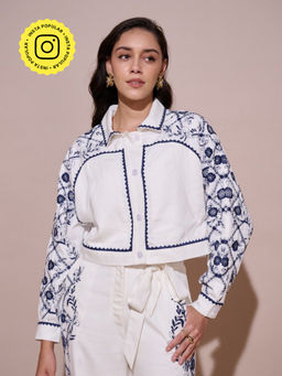 Style Island - Women Natalie Embroidered White Crop Jacket