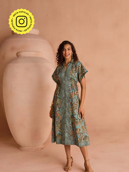 Style Island - Women Blue Cotton Self Design Dress