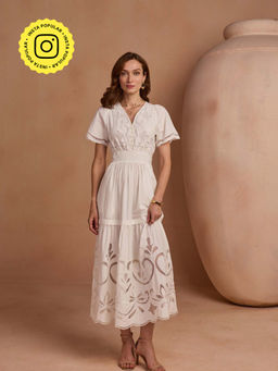 Style Island - Women White Cotton Self Design Dress