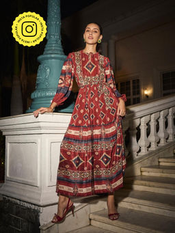 Style Island - Brown Adeline Printed Midi Dress