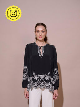 Style Island - Black Nancy Embroidered Top