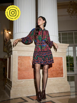 Style Island - Red Ayanka Mulberry Printed Mini Dress