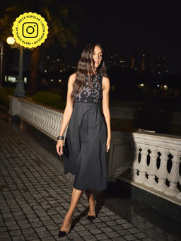 Style Island - Black Laurel Embroidered Ribbed Midi Dress