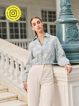 Style Island - Blue Camellia Cropped Jacket