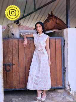 Style Island - White Scarlet 3D Midi Dress with Belt