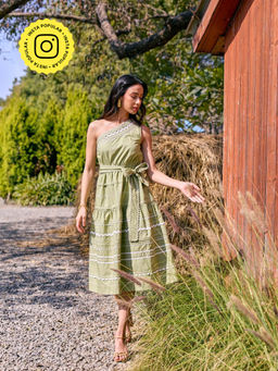 Style Island - Green Stella One Shoulder Dress with Belt