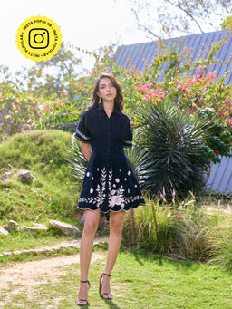 Style Island - Black Abigail Embroidered Mini Dress