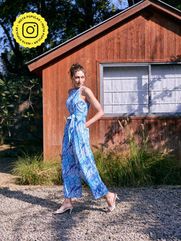 Style Island - Blue Mia Printed Jumpsuit with Belt