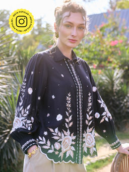 Style Island - Black Kiya Embroidered Shirt