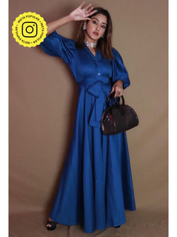Label Swish - Royal Blue Puff Sleeve Maxi Dress With Belt (Set of 2)